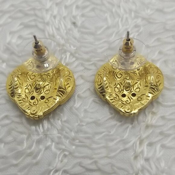 Earrings 3 Pairs Gold Earrings Pearl Rhinestones Horseshoe - Picture 6 of 9